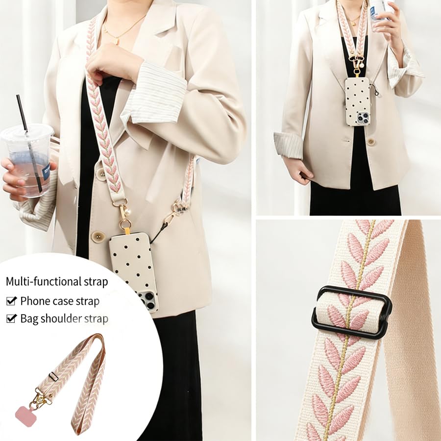 ARFUKA Adjustable Nylon Crossbody Phone Lanyard Neck Strap Anti-Theft Cell Phone Strap Accessory for Women Pink