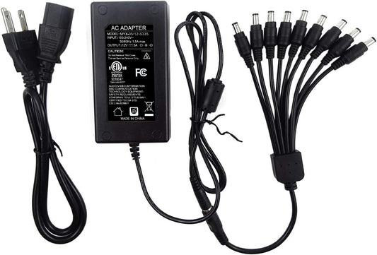 TIGERSECU Security Camera Power Adapter with 9-Way Power Splitter, 12V 5A 100V-240V 2.1x5.5mm Power Supply, Compatible with Lorex, Samsung, Q-See