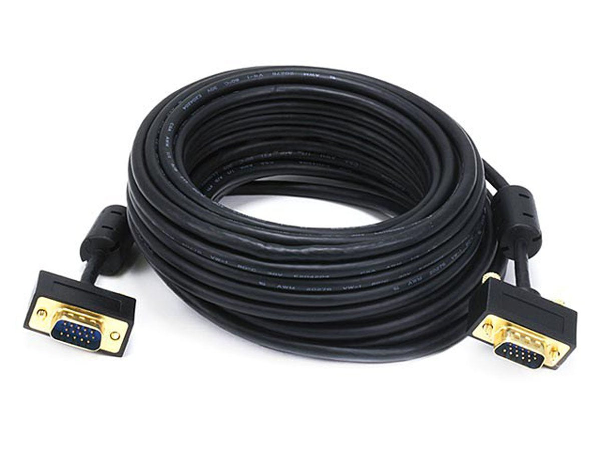 Monoprice Ultra Slim SVGA Super VGA Male to Male Monitor Cable - 35 Feet With Ferrites | 30/32AWG, Gold Plated Connector