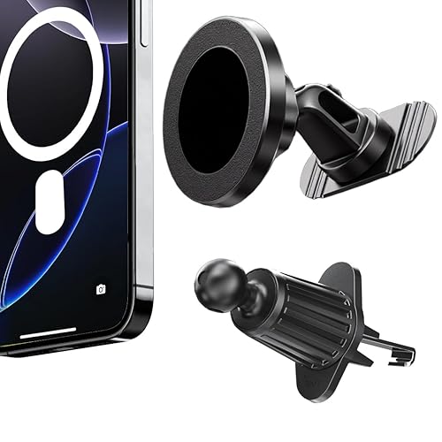 RayLink Strong & Short for MagSafe Car Mount: 3-Way Mount (Windshield/Vent/Dashboard) - 360° Swivel Magnetic Holder, 38 lbs Hold for iPhone