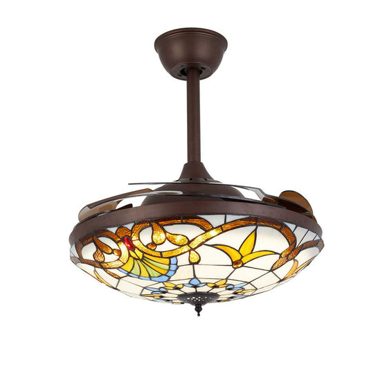 DNYSYSJ Chandelier 42inch Classic Tiffany Style Ceiling Fan w/Retractable Blades Dimmable LED lights Craft-Made Colorful Painted 3-Color
