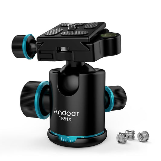 Andoer Tb81X Tripod Ball Head 360 Degree Rotating Panoramic Camera Quick Release Ball Head for Tripod Monopod Slider DSLR Camera with 3Pcs 1/4"
