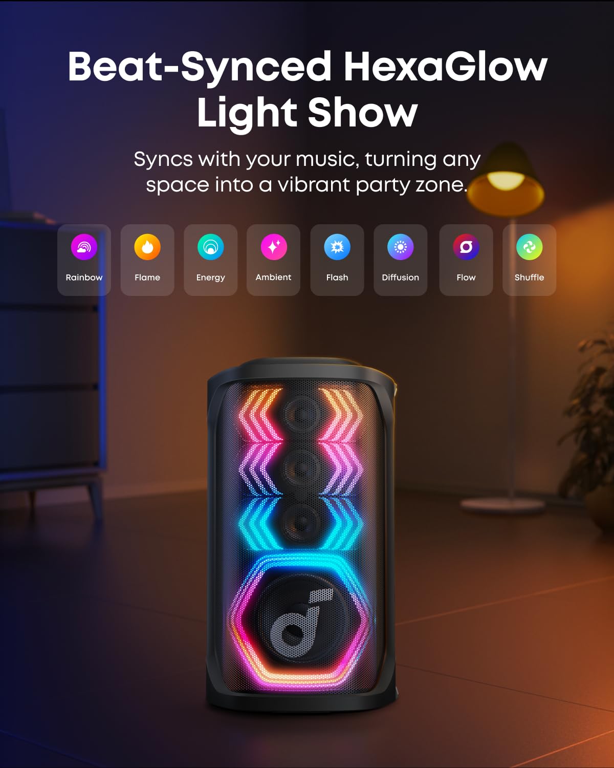 soundcore Rave 3S AI Party Speaker with 2 Wireless Microphones, 200W Sound, AI Vocal Removal, Reverb, Light Show, 12H Playtime, Portable Bluetooth PA