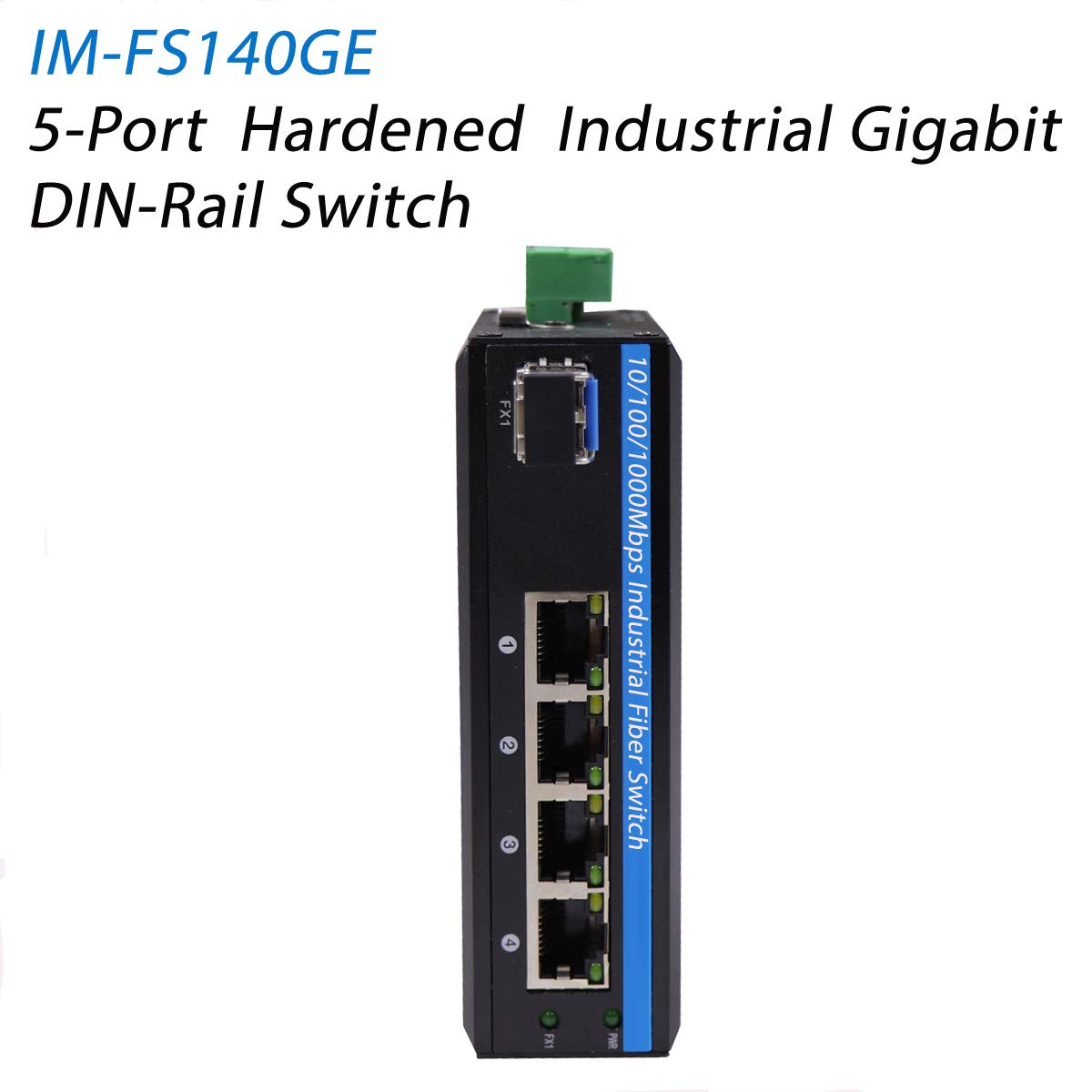 OLYCOM Harsh Outdoor 5-Port Gigabit Ethernet Fiber Converter, Industrial DIN-Rail Network Switch, 100/1000Base-T to LC, Up to 20KM(with SFP