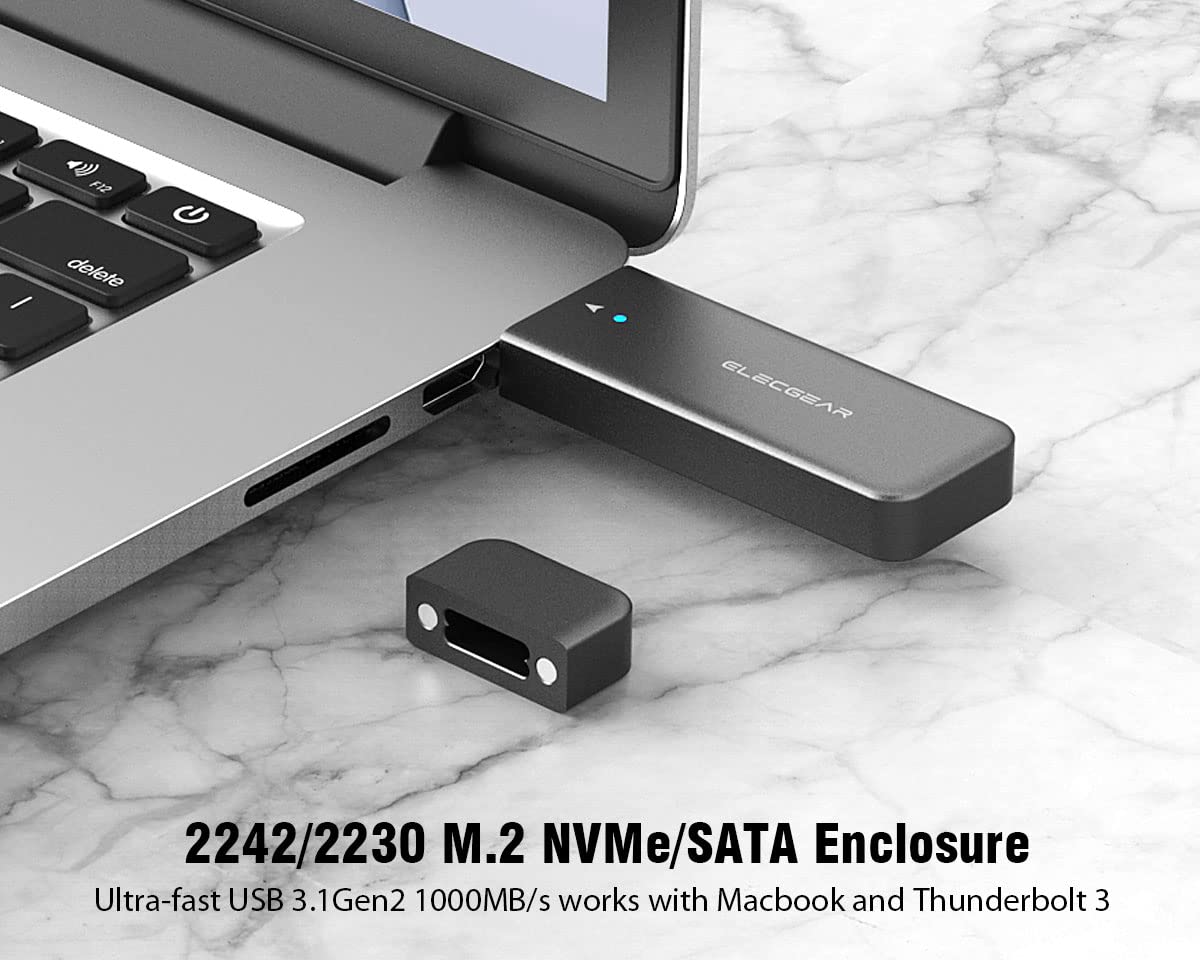 ElecGear USB Mini Enclosure for 2230/2242 NVMe and SATA M.2 SSD, PCIe and Serial ATA Aluminum Housing Case with Magnet Cap, 10Gbps Flash Drive