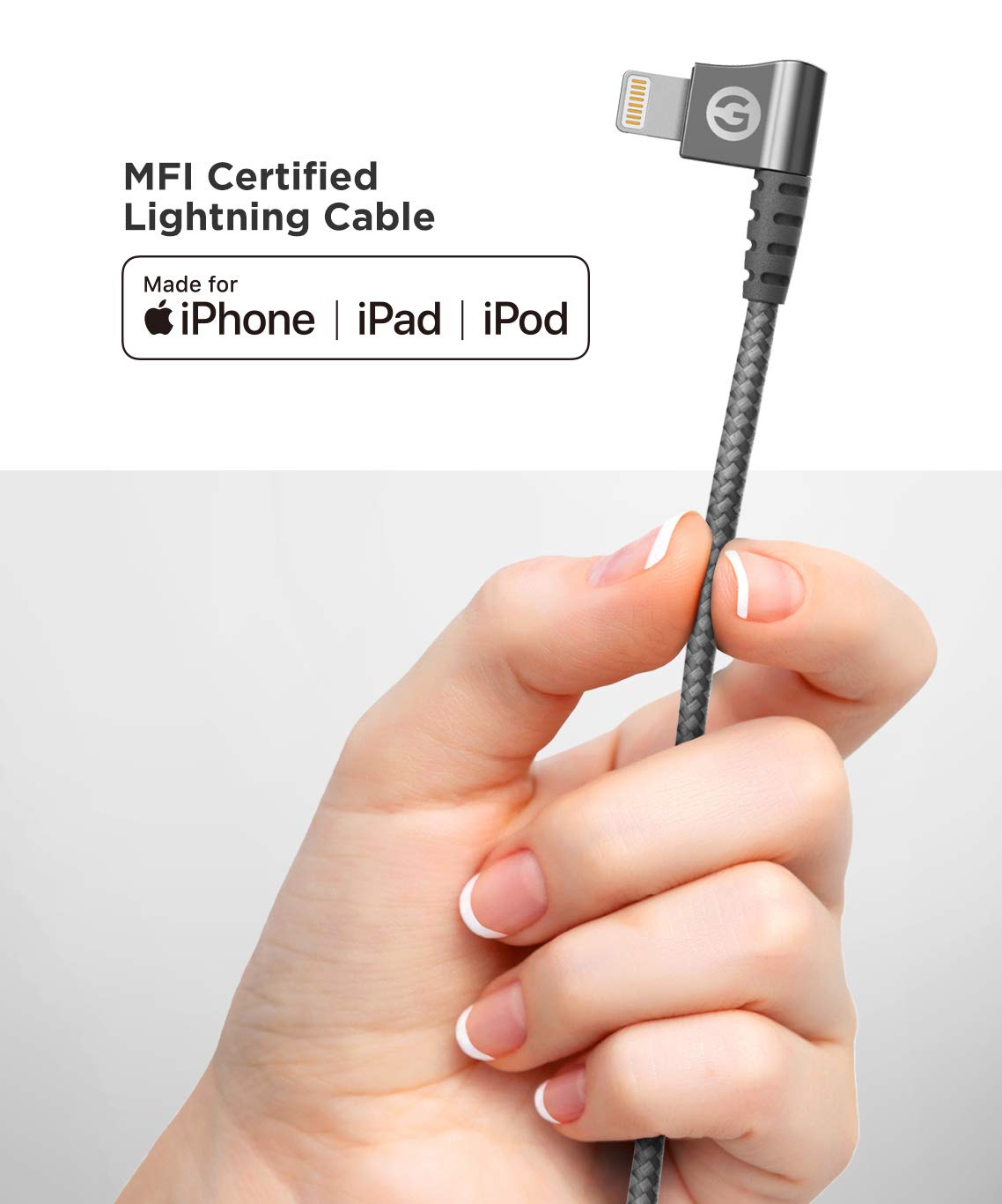GALVANOX Right Angle Lightning to USB-C Cable (Apple MFi Certified) Braided iPhone Charger L-Shape Cord for Fast Charging iPhone 12/13/14 Pro…