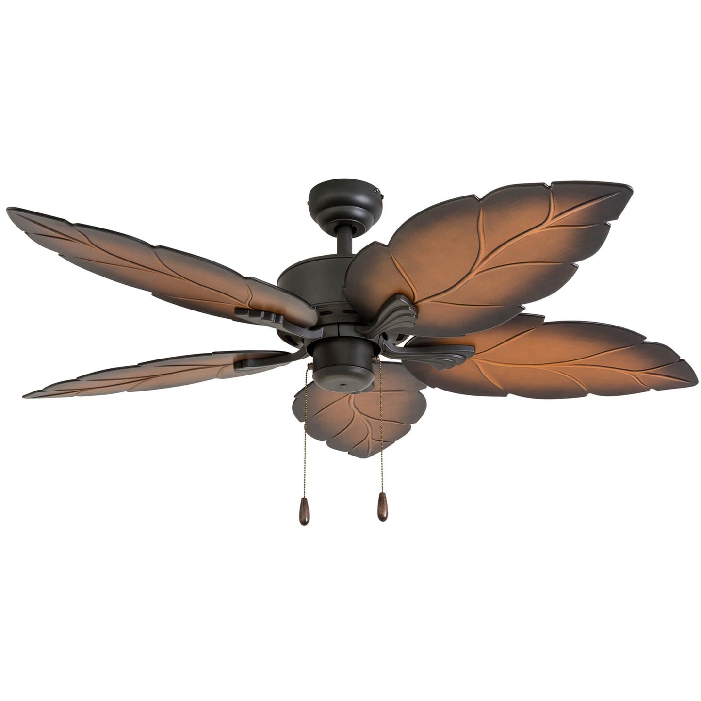 Prominence Home Ocean Crest 52 Inch Tropical Indoor Outdoor Ceiling Fan with LED Light, Pull Chain, 5 Leaf Blades with Reversible Motor, Bronze