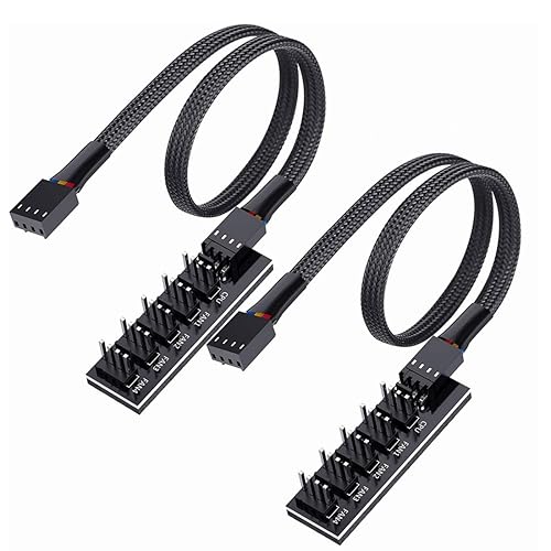 AVERZELLA 2 Pack Cooling Fan 1 to 5 Hub, All 4 Pin Cooling Fans Power Extension Cable for PC Case Internal Motherboard Fan, 5 Way Splitter Wire