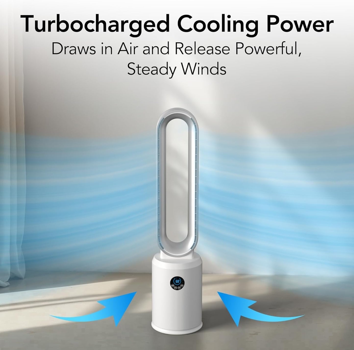 EZ-CHILL 40" Bladeless Tower Fan for Bedroom with Remote Control, 9H Timer, Wide Area Oscillation, Push Button Digital Display, 3 Speed Home Floor