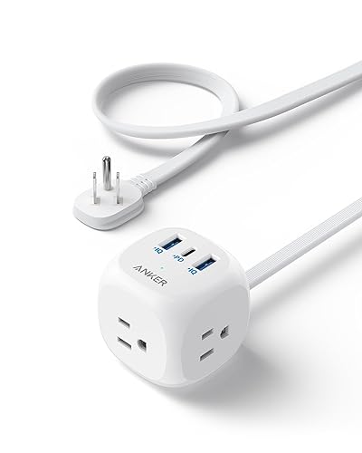 Anker 321 Power Strip with 20W USB-C, 3 Outlets and USB-C Charging for iPhone 15/14 Series, 5 ft Thin Cord and Flat Plug, Power Delivery, for Dorms