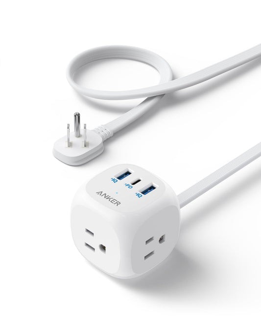 Anker 321 Power Strip with 20W USB-C, 3 Outlets and USB-C Charging for iPhone 15/14 Series, 5 ft Thin Cord and Flat Plug, Power Delivery, for Dorms
