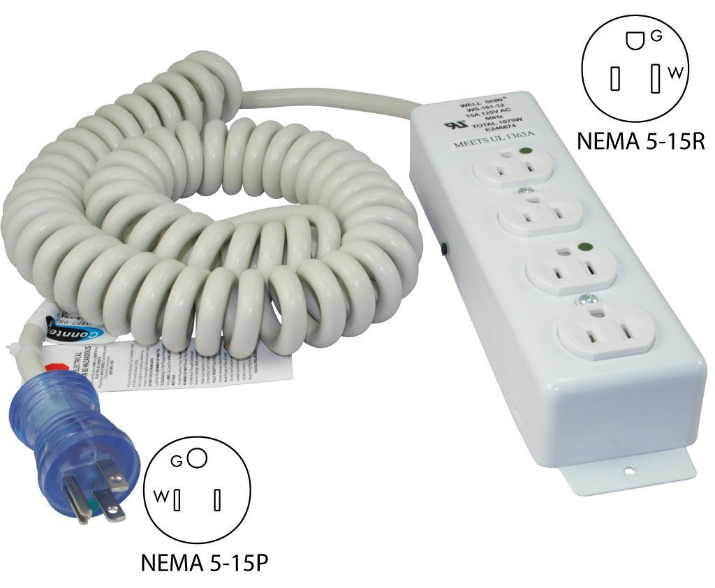 Conntek 55220-CC Up to 12-Feet 14/3 Hospital Grade Coiled Cord with Medical 4 Outlets Power Strip for Model UL1363A