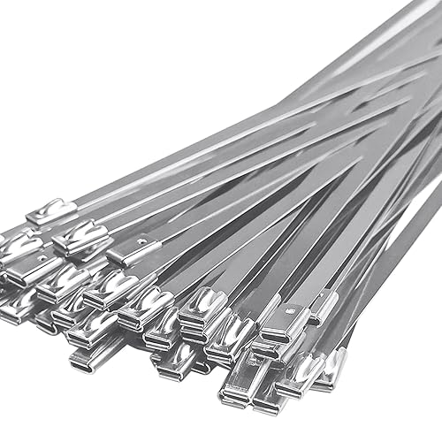 50pcs Metal Cable Zip Ties, 304 Stainless Steel Cable Ties, Exhaust Wrap Multi-Purpose Locking Cable Metal Zip Ties(11.8 Inches)