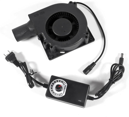 120mm x 32mm Dual Ball Blower Fan 12V with 110v - 240v AC Plug Variable Speed Controller - High Velocity Squirrel Cage Fans for DIY Cooling Projects