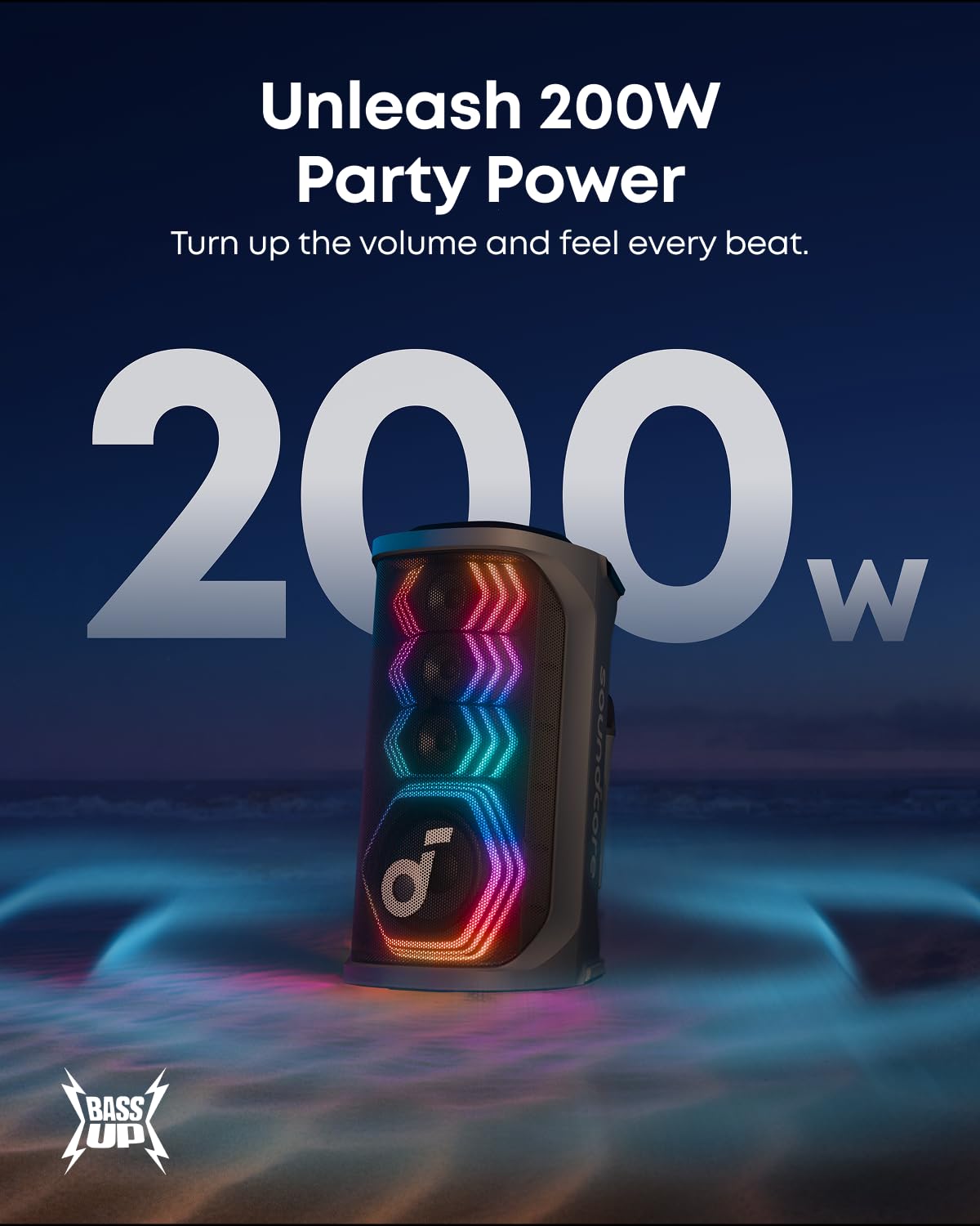 soundcore Rave 3S AI Party Speaker with 2 Wireless Microphones, 200W Sound, AI Vocal Removal, Reverb, Light Show, 12H Playtime, Portable Bluetooth PA