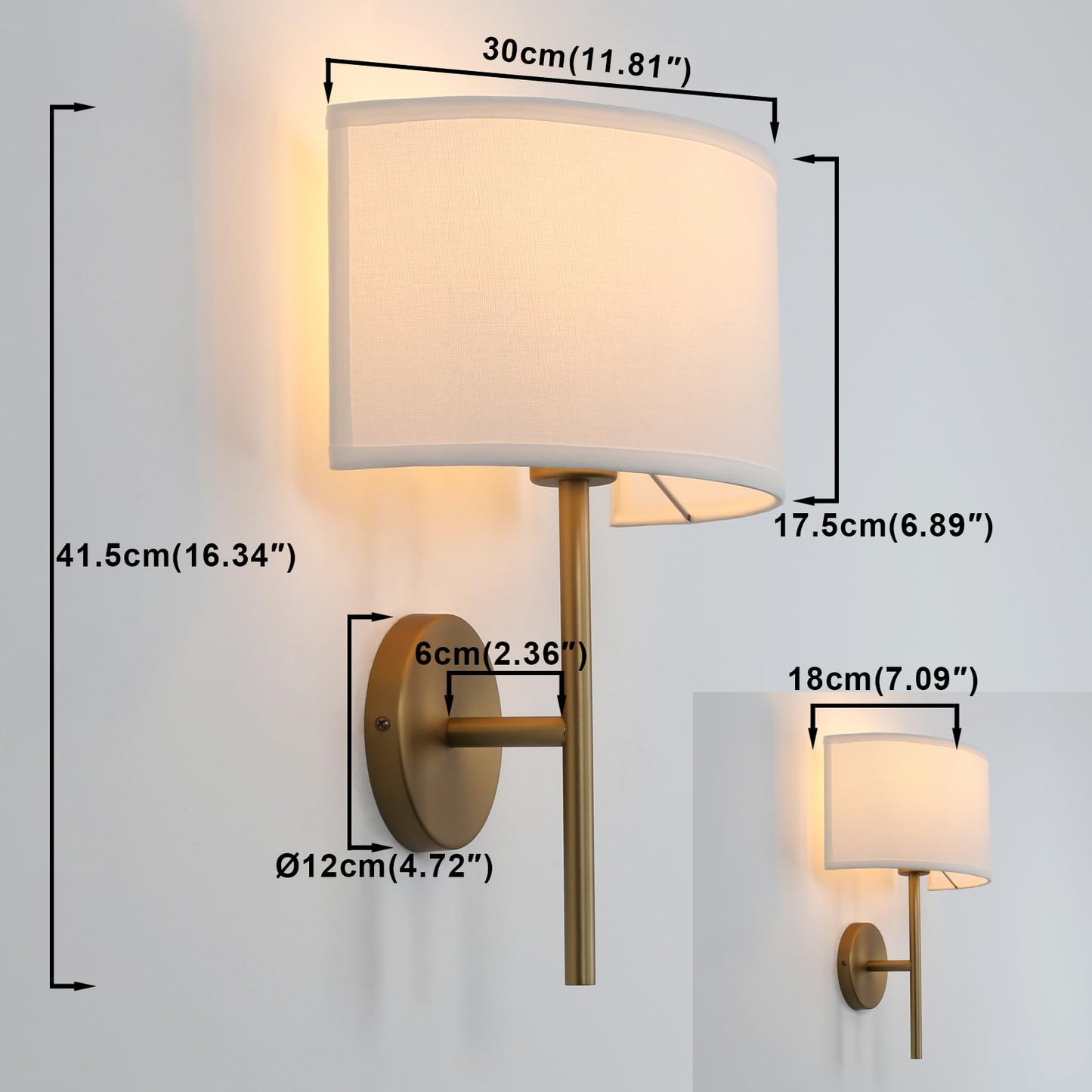 Yosoan Fabric Wall Sconce Indoor Bedside Wall Lamp Fixture, Vintage Industrial Hardwired Boho Semi Circular with White Half Moon Shade for Reading