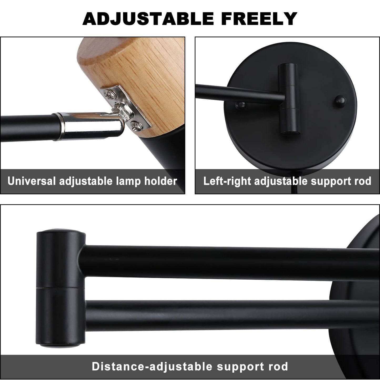 COSYLUX Modern Industrial Swing Arm Wall Lamp with Plug in Cord for Bedroom, Living Room, Office, Rotatable Lampshade Plug in Wall Sconces Light