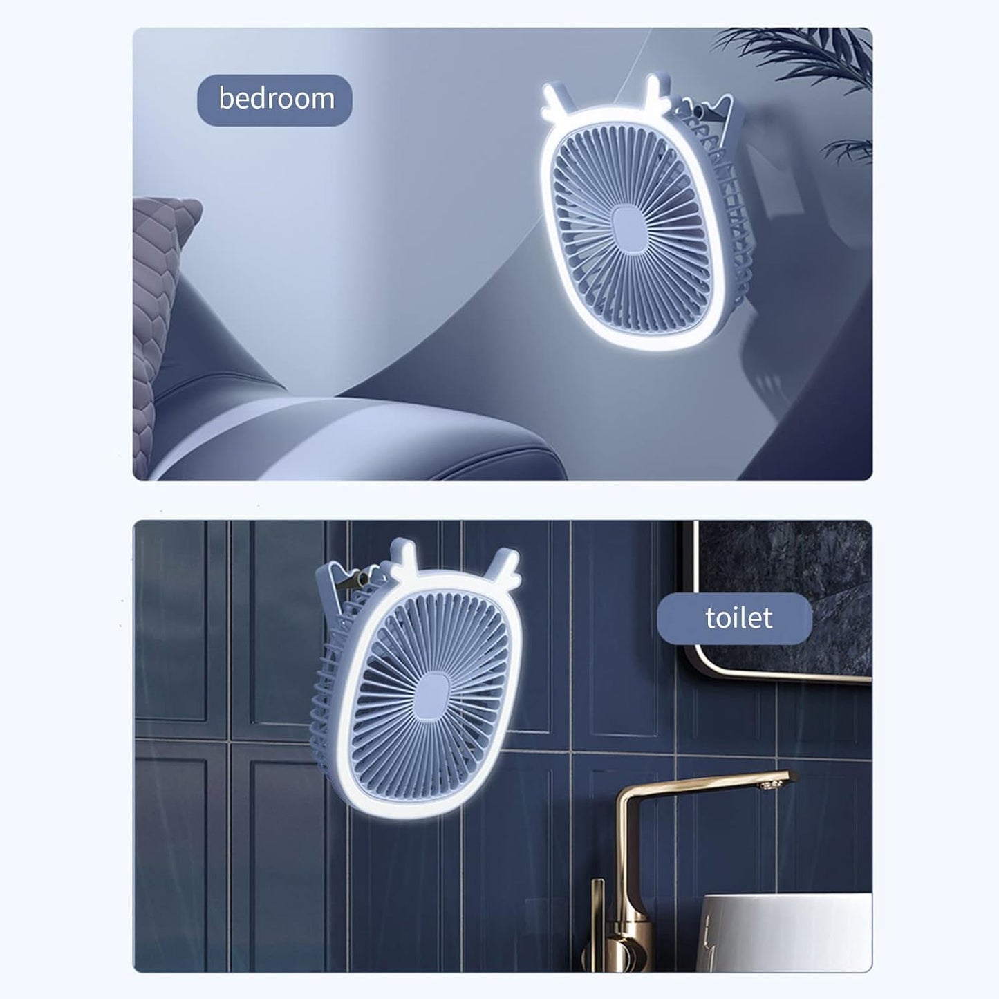 ICASSE Small Desk Fan Personal Fan USB Portable Fan with LED Makeup Light and Night Light Strong Mini Wall Fan Table Fan for Home Office Bedroom