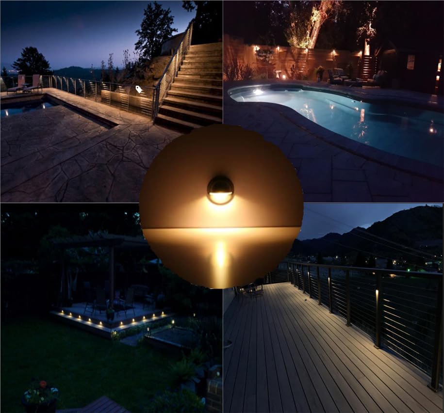 FVTLED Pack of 6 Warm White LED Deck Lights kit ?1.38 Outdoor Garden Yard Decoration Lamp Recessed Pathway Step Warm White LED Lighting, Black