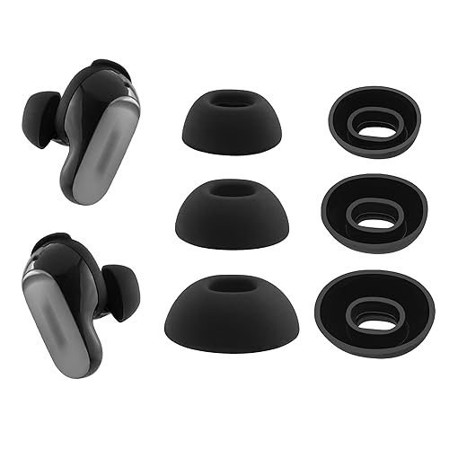 NANLANFAN Replacement Silicone Ear Tips for Bose QuietComfort Ultra Bluetooth Earbuds, 3 Pairs (Black, Assorted S/M/L)