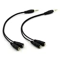 ONXE 2-Pack Gold Plated 3.5mm Stereo Jack Splitter Cable Adapter Connectors ,3.5mm Male To 2 X Female - for Connecting External Speakers or Use Both