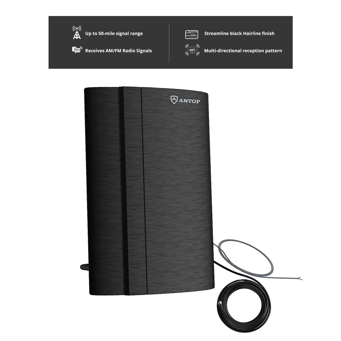 FM Antenna, Low Noise Amplified Digital AM/FM Indoor Radio Antenna, Suitable for Home Stereo Receivers, 50 Miles