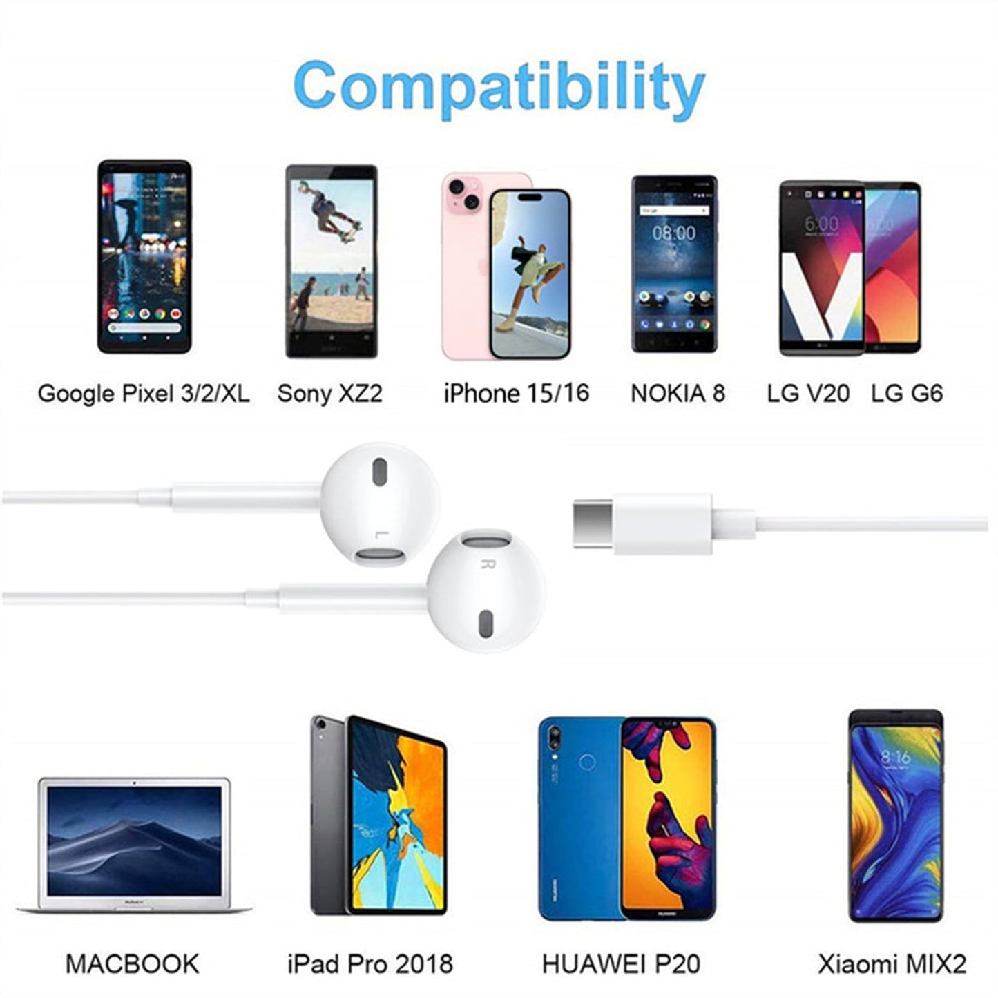 USB C Headphones for iPhone 17, Type C Earbuds Wired Earbuds with Microphone & Remote Control Noise Cancelling Earphones, Compatible with iPhone 17