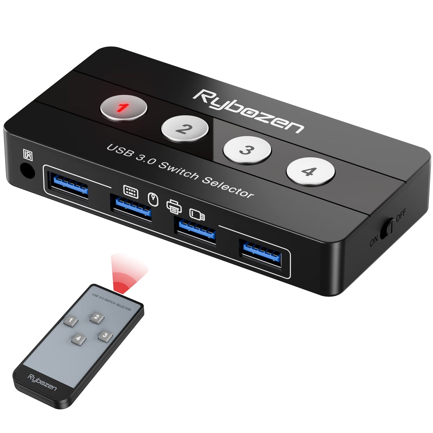 Jancane USB 3.0 Switch Selector, 4 Port KVM Switch USB Peripheral Switcher Box, 4 Computers Sharing 4 USB Devices, Button Switch & Remote Control
