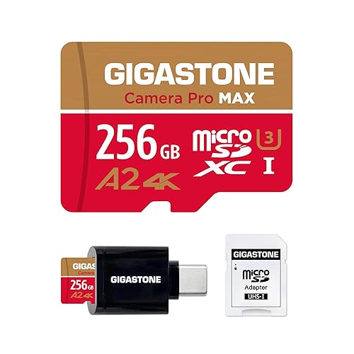 ?5-Years Data Recovery? GIGASTONE 256GB Micro SD Card with USB 3.2 Type C Card Reader, 4K Camera Pro MAX, Speed Up to 130MB/s Compatible with Gopro