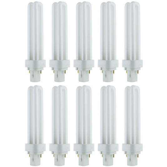 Sunlite PLD18/SP35K Compact Fluorescent Double U-Shaped Twin Tube Bulb, 18 Watts, 2-Pin G24d2 Base, 1080 Lumens, 3500K Neutral White, 80 CRI, 10 Pack