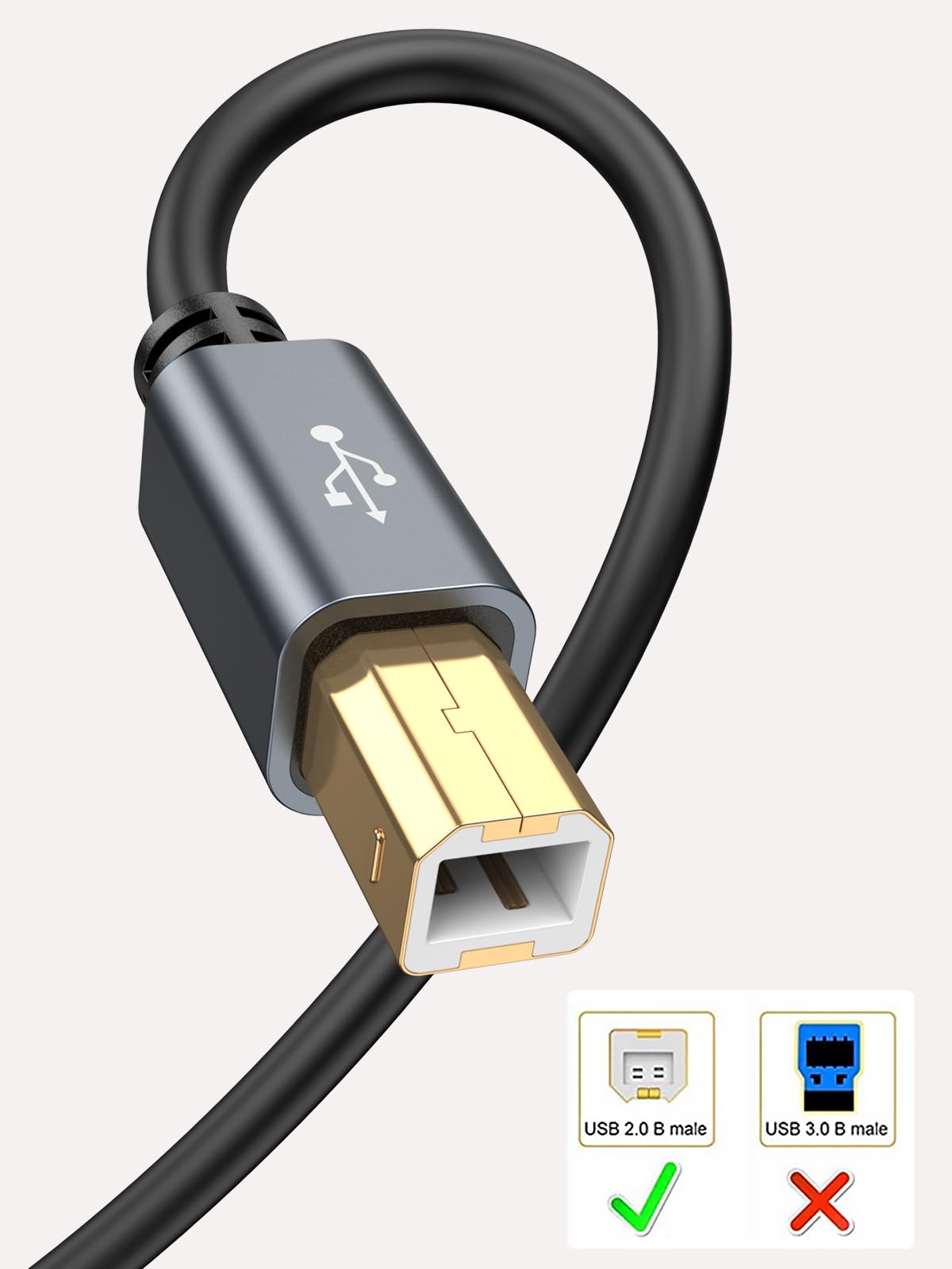 CableCreation Long USB Printer Cable 10 Feet, USB 2.0 to Computer, A to B Cord for HP, Brother, Epson, Canon, Piano, Dac, Aluminum Case, Space Gray 3M