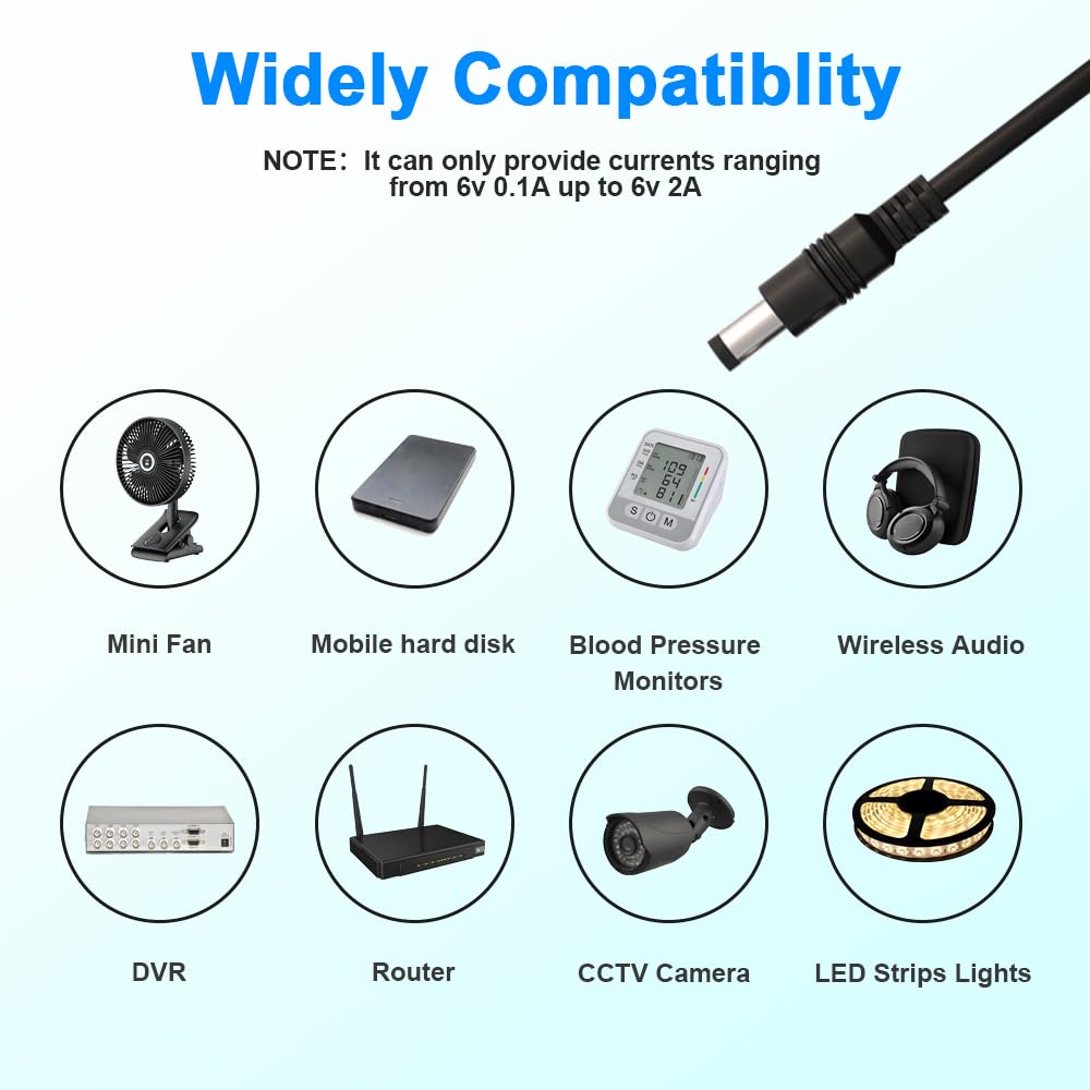 6V 2A Power Supply Adapter 12W AC/DC Charger AC 100-240V to DC 6V 2A 160mA 250mA 300mA 450mA 0.5A 0.85A 1A 1.25A 1.3A 1.5A with 5.5 x 2.5/2.1mm US…