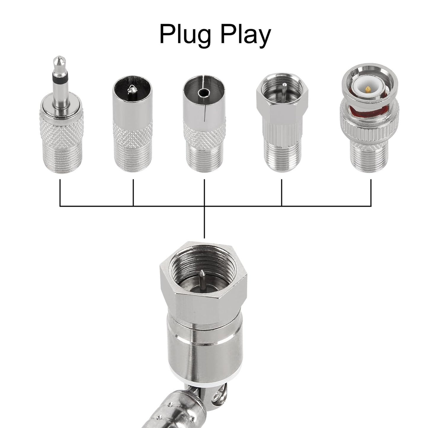 FM Radio Telescopic Antenna 75 Ohm F Type Male Plug with Adapter for Indoor FM/AM Radio Table TV, HiFi AV Stereo Receiver, Mini System