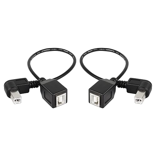 SinLoon USB 2.0 Type-B Printer Cable, 2-Pack USB B Female to Left Angle & Right Angle B Male Printer Extension Cable, for Scanner, Mobile HDD and More