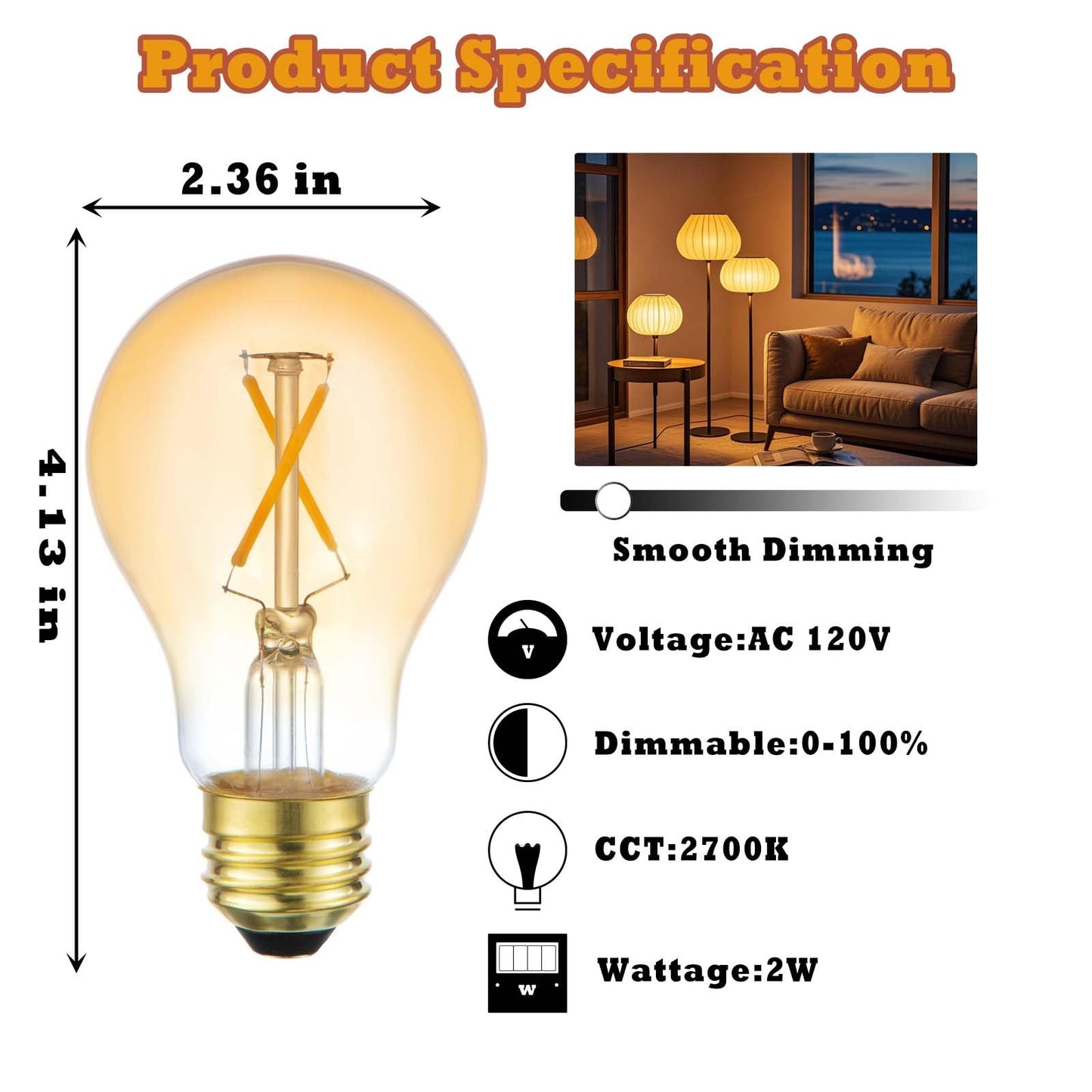 FLMAMT A19 LED Bulbs Edison Vintage Light Bulbs Dimmable, 25 Watt Equivalent 2700K Warm White 250LM Amber Glass Light Bulb for Home Lighting, E26