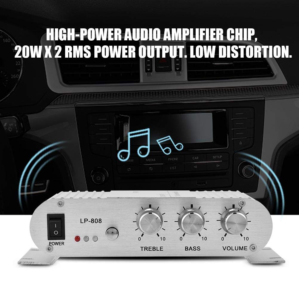 Stereo Amplifier, Mini 20W 2 Channel HiFi Stereo Bass Power Amplifier, Home/Car Audio Digital Amp Support 3.5mm Audio Jack Input Port