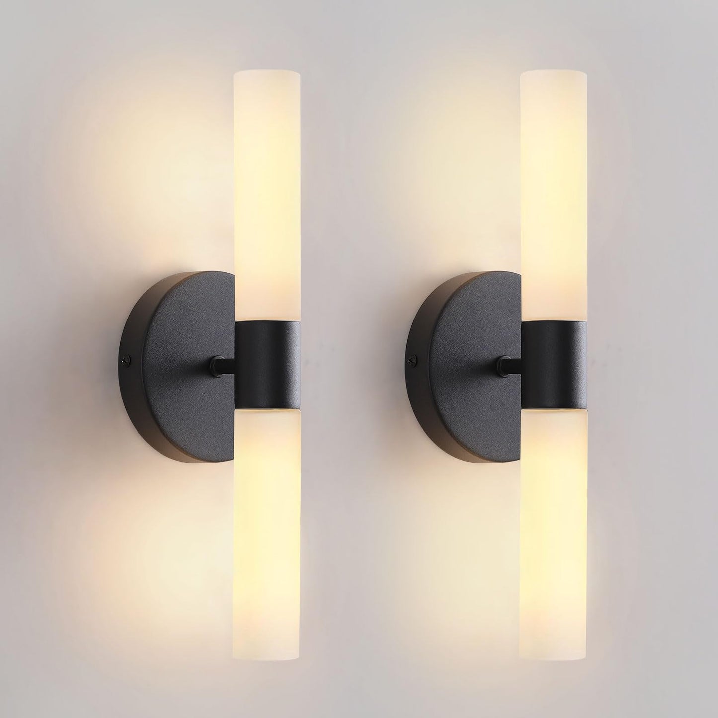 KUZZULL Wall Sconces Set of Two Matte Black Bathroom Wall Sconce Light Set of 2 Modern Wall Light Fixtures Metal Sconces Wall Lighting with White