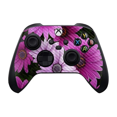 MightySkins Carbon Fiber Skin Compatible with Xbox Series X and S Controller - Purple Flowers | Protective, Durable Textured Carbon Fiber Finish |
