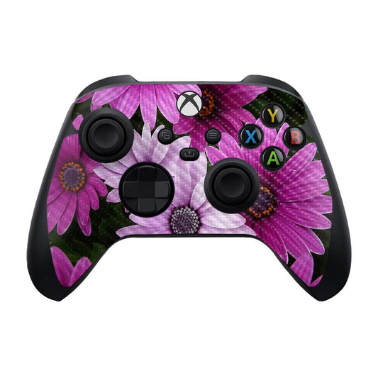 MightySkins Carbon Fiber Skin Compatible with Xbox Series X and S Controller - Purple Flowers | Protective, Durable Textured Carbon Fiber Finish |