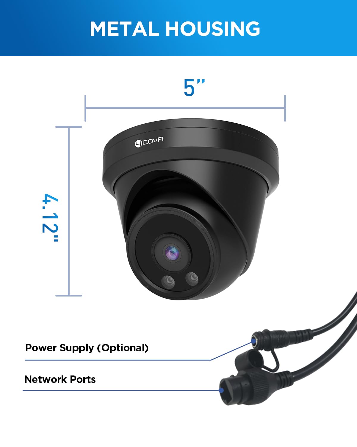 4COVR 5MP PoE Security IP Camera, Outdoor Wired Surveillance Video Camera with Audio, Smart Human/Vehicle Detection, 110° Wide Angle 100ft IR Night