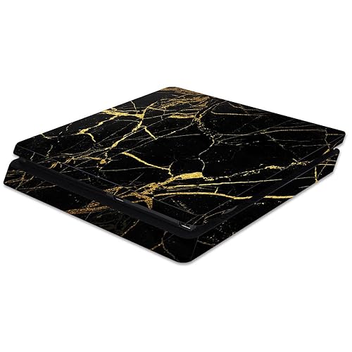 MightySkins Skin Compatible with Sony PS4 Slim Console - Black Gold Marble | Protective, Durable, and Unique Vinyl Decal wrap Cover | Easy to Apply