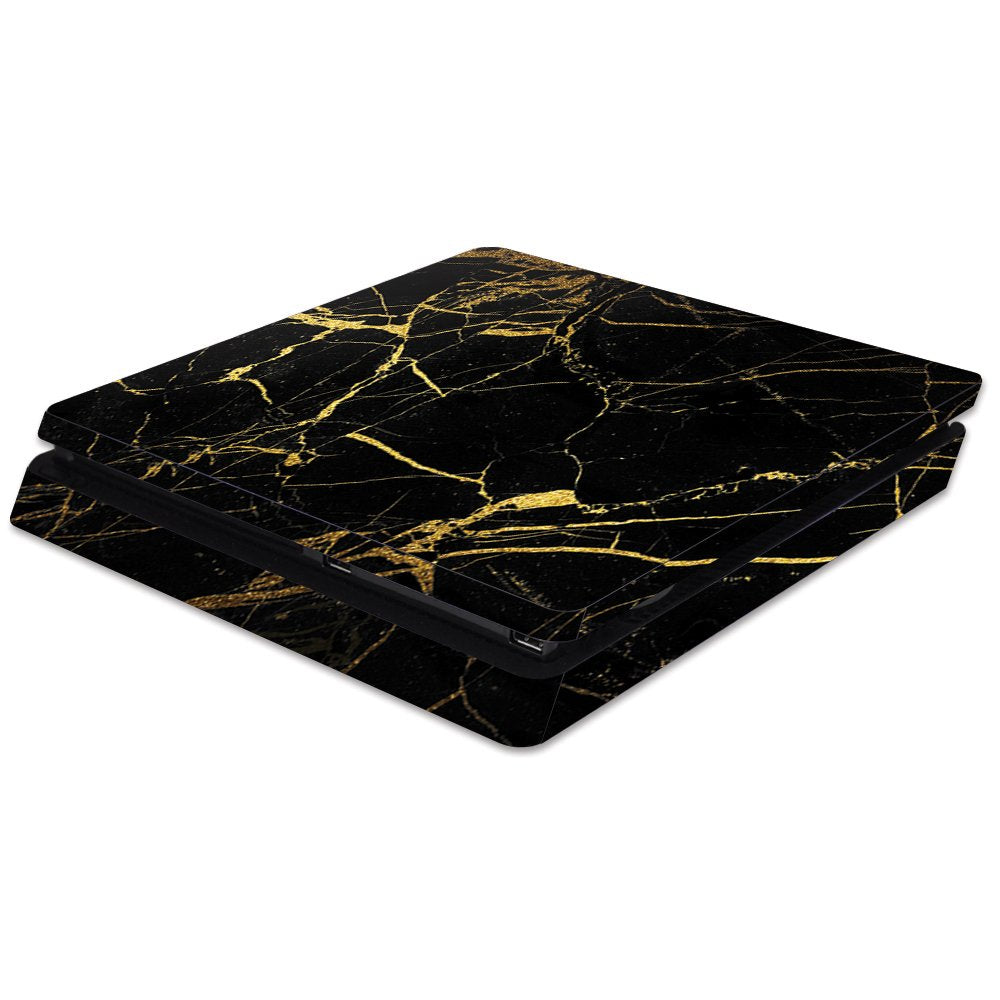 MightySkins Skin Compatible with Sony PS4 Slim Console - Black Gold Marble | Protective, Durable, and Unique Vinyl Decal wrap Cover | Easy to Apply