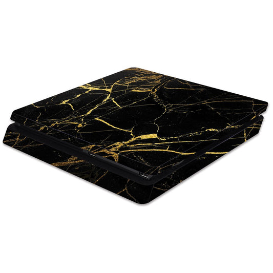 MightySkins Skin Compatible with Sony PS4 Slim Console - Black Gold Marble | Protective, Durable, and Unique Vinyl Decal wrap Cover | Easy to Apply