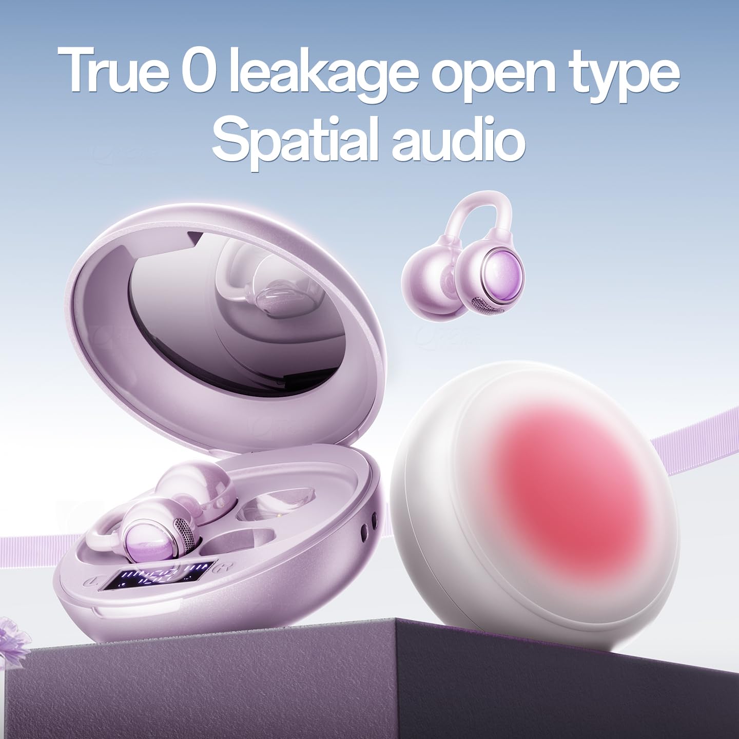Clip-On Earbuds,Open-Ear Wireless Bluetooth 6.0 Headphones with Makeup Mirror, Secure Fit for Small Ears & Glasses Wearers, 30H Playtime,Call Noise