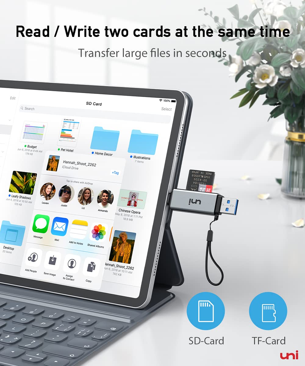 uni SD Card Reader, High-Speed USB C to Micro SD Card Adapter USB 3.0 Dual Slots, Memory Card Reader for SD/Micro SD/SDHC/SDXC/MMC, Compatible
