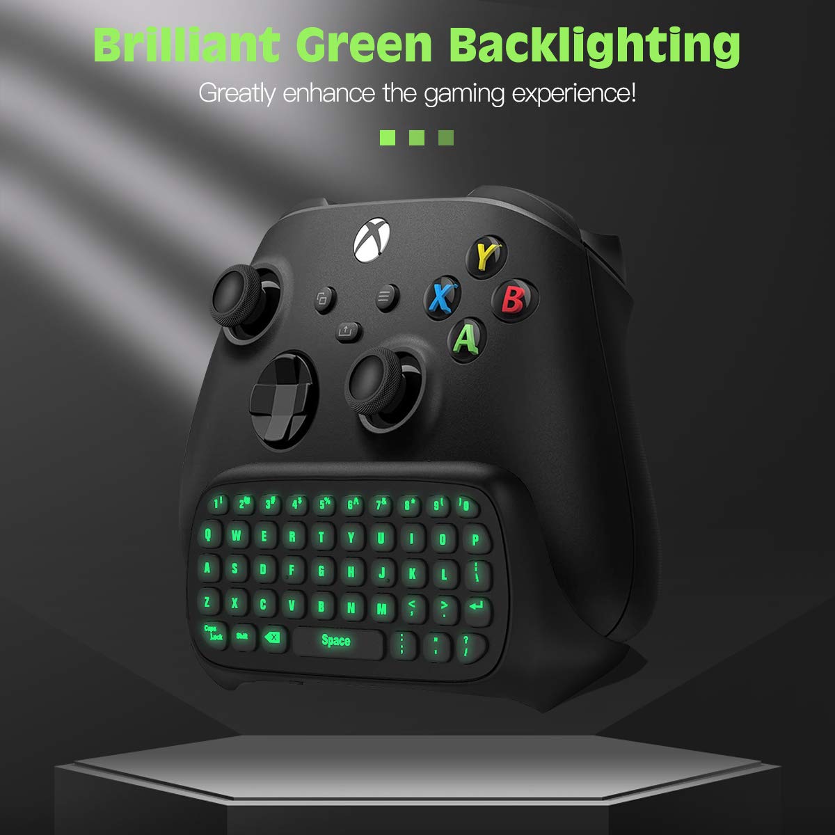 TiMOVO Green Backlight Keyboard for Xbox One, Xbox Series X/S,Wireless Chatpad Message KeyPad with Headset & Audio Jack,Mini Game Keyboard Fit Xbox