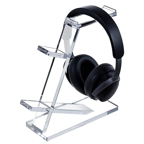 MyGift Premium 10mm Thick Clear Acrylic Gaming Headphone Headset Stand with 2 Controller Holder, Tabletop Universal Storage Rack for Game Accessories