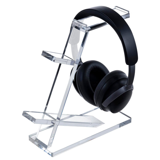 MyGift Premium 10mm Thick Clear Acrylic Gaming Headphone Headset Stand with 2 Controller Holder, Tabletop Universal Storage Rack for Game Accessories