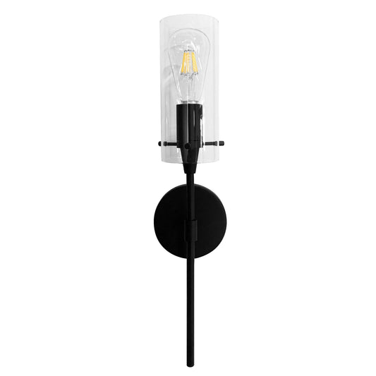 MONKFISH Modern Black Wall Sconce with Clear Glass Shade WS36 Minimalist Wall Lamp & Light Fixture - UL Listed for Bathroom, Bedroom, Living Room