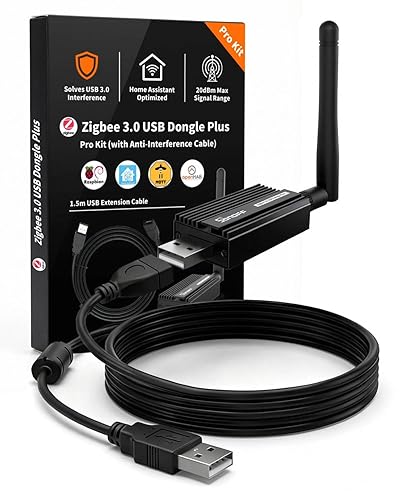 Zigbee 3.0 USB Dongle Plus-E (ZBDongle-E) Kit with 1.5m Shielded Extension Cable | Solves USB 3.0 Interference | EFR32MG21 Coordinator +20dBm for Home